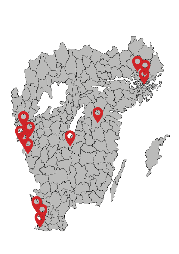 Karta över ÖMABs projekt i Sverige